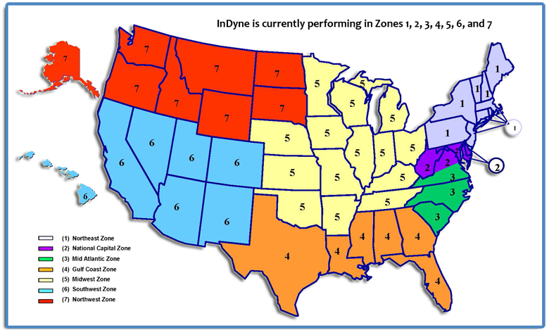 Zone Map - InDyne is currently performing in Zones 1,2, 3, 4, 5, 6, and 7